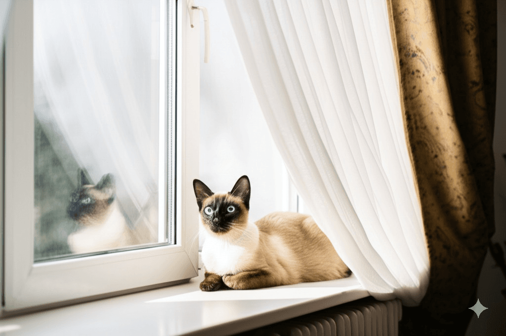 Traditional Applehead Siamese cat with round head
