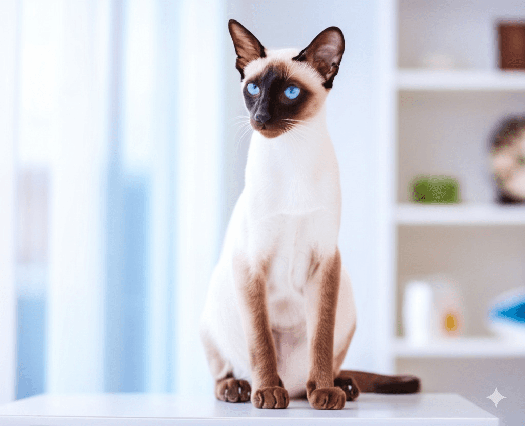 Modern Wedgehead Siamese cat with triangular head