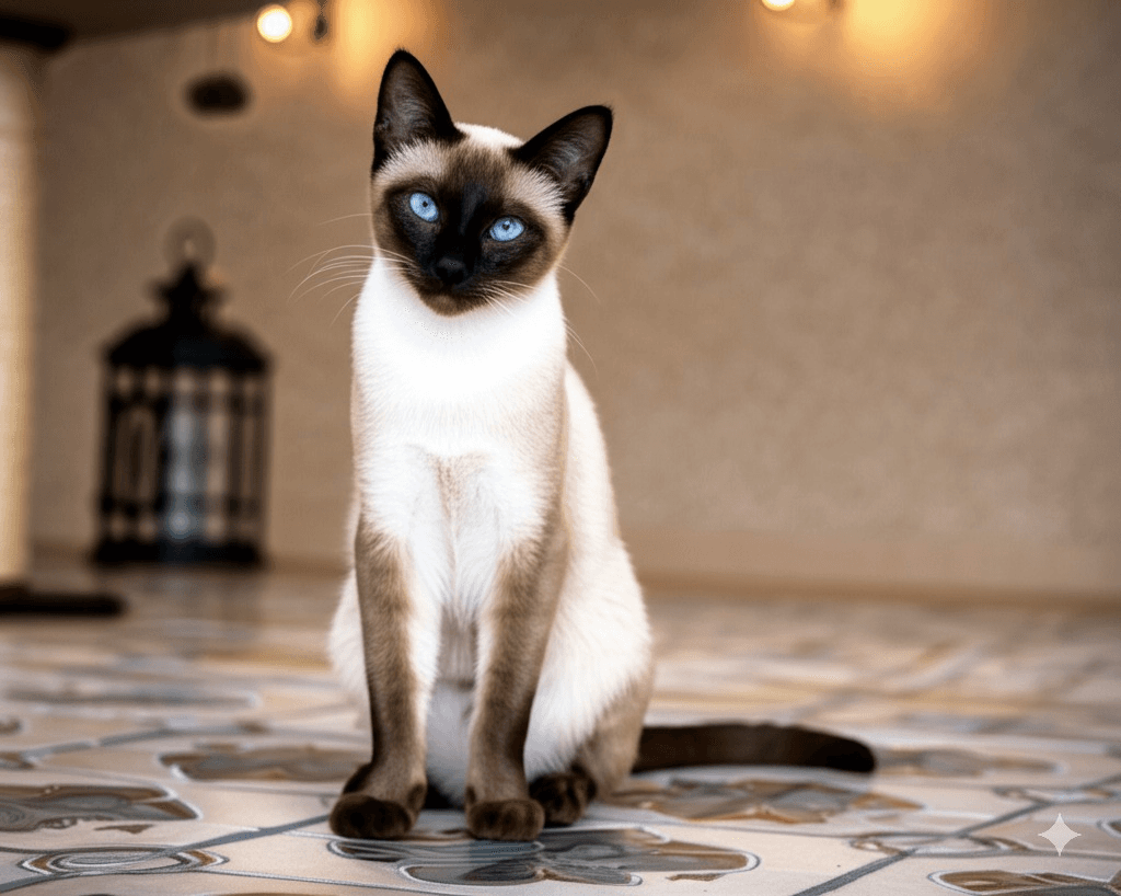 Traditional Applehead Siamese cat with round head