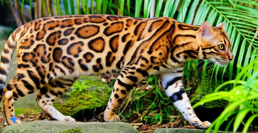 A Bengal cat exploring a stimulating indoor environment