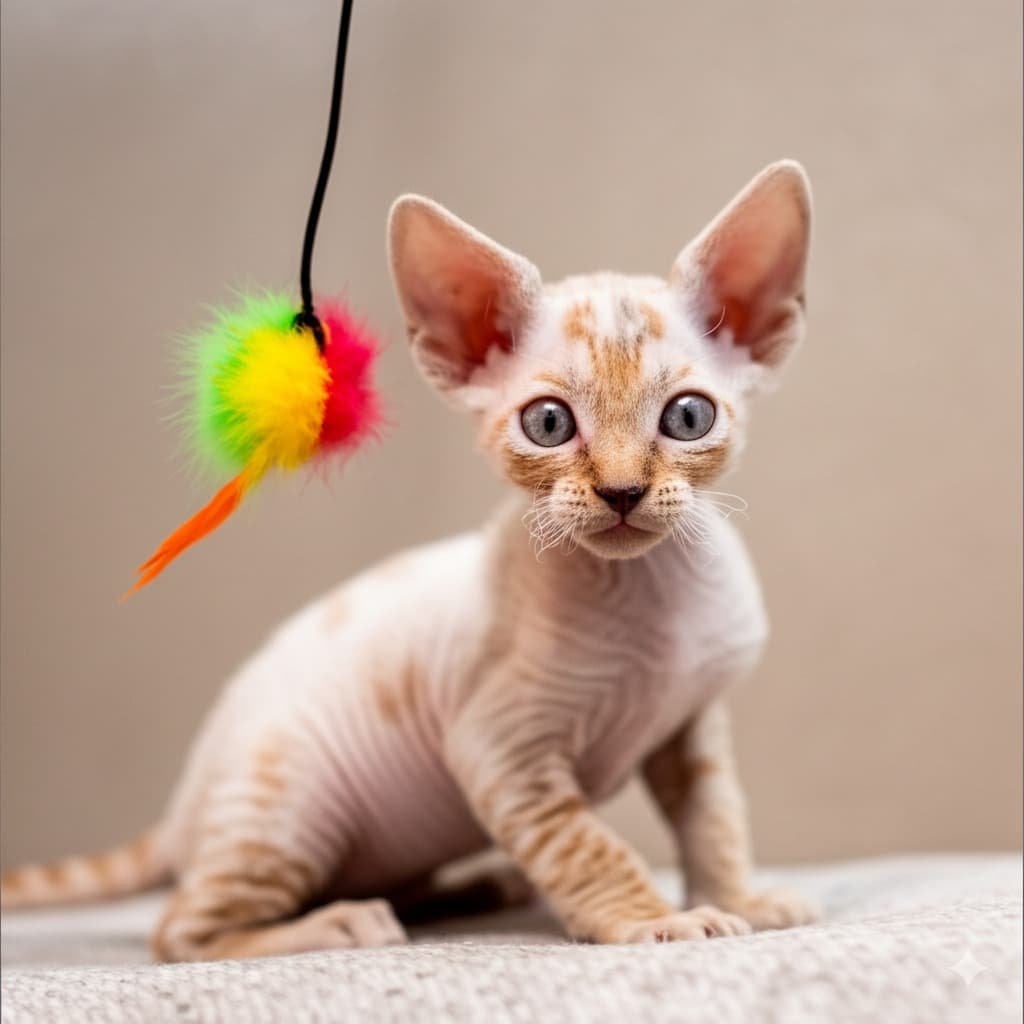 Close-up of a Devon Rex cat's face