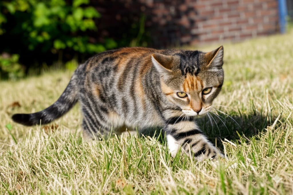 Domestic Shorthair cat comfortable in a home setting