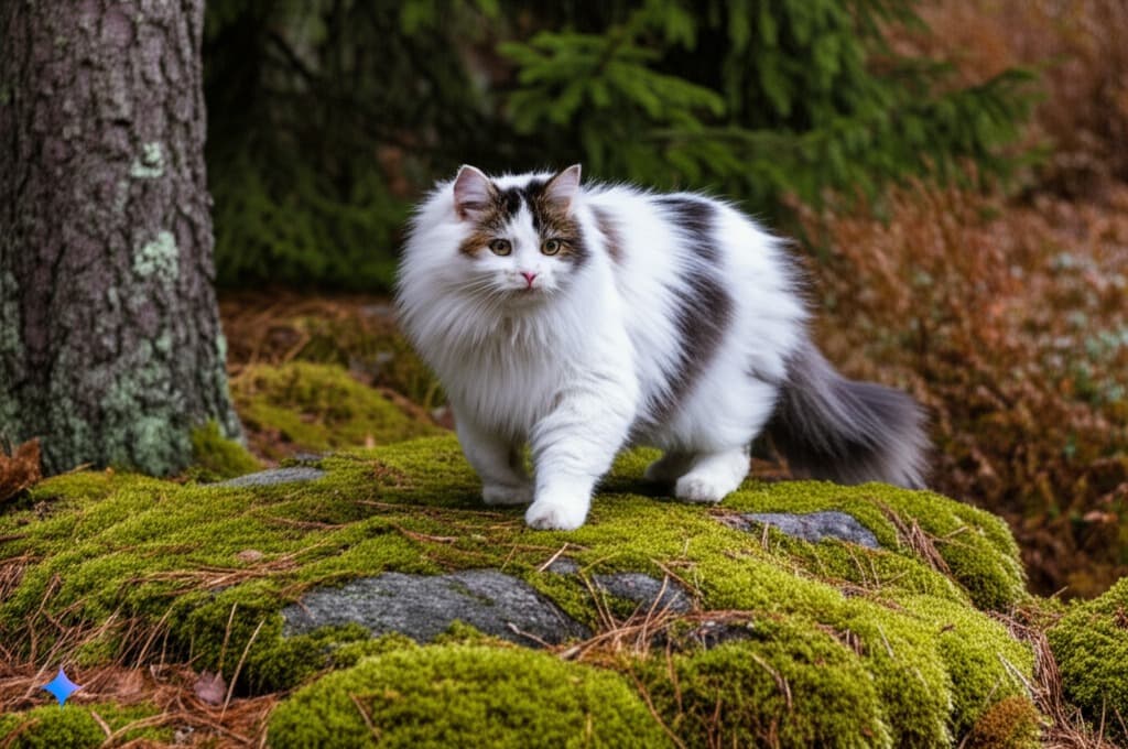 Norwegian Forest Cat in its natural environment