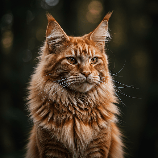 Close-up of a majestic Orange Tabby Maine Coon Cat