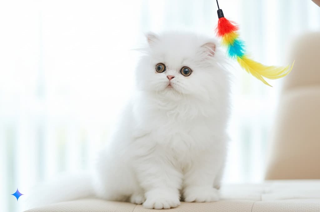 Close-up of a white Persian cat's face with large round eyes
