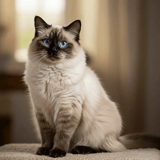 Close-up of a beautiful Seal Point Ragdoll Cat highlighting its blue eyes and dark points