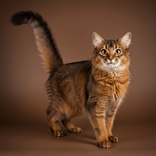 Somali Cat showing its ticked coat and bushy tail