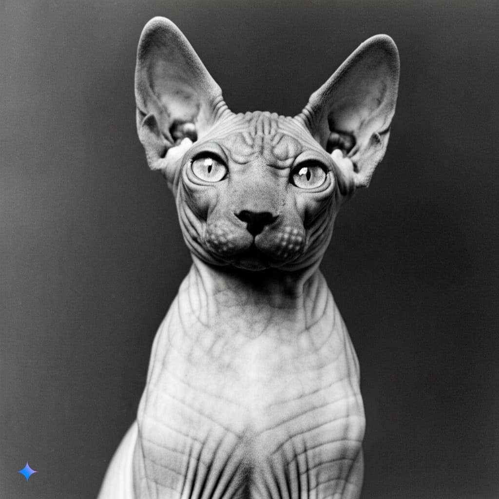 Early photo of a Sphynx cat