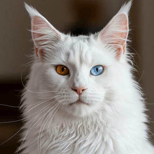 Close-up profile of a majestic Solid White Maine Coon Cat