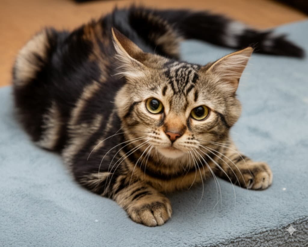 American Bobtail cat relaxing in a comfortable home environment